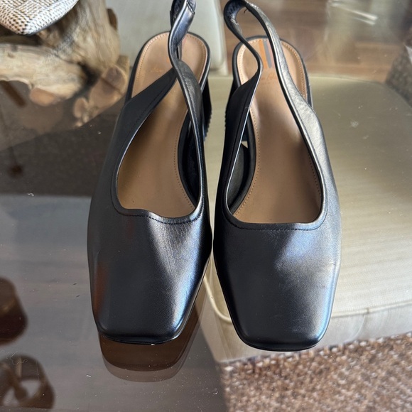 Sam Edelman Shoes - Sam Edelman black leather sling back pumps squared toe pleated heel size 8.5